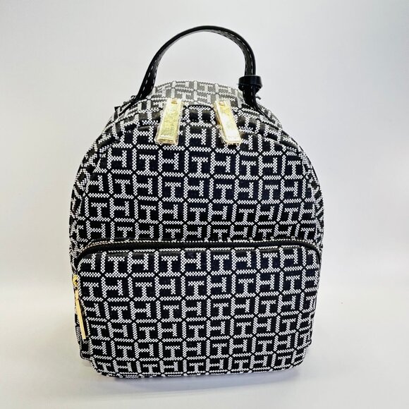 Tommy Hilfiger Julia Logo Dome Backpack Black White Medium iPad Compatible - Picture 1 of 16